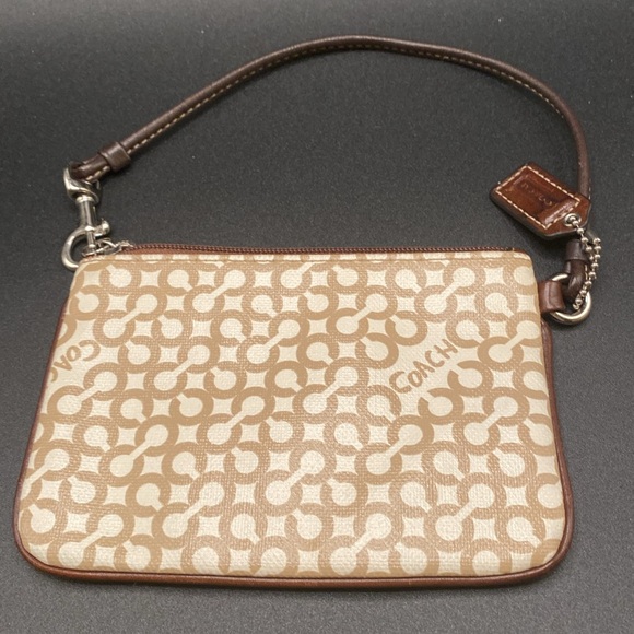 Coach Rare Penelope Op Art Wristlet Brown Patent Leather and Coates Canvas - Picture 4 of 4